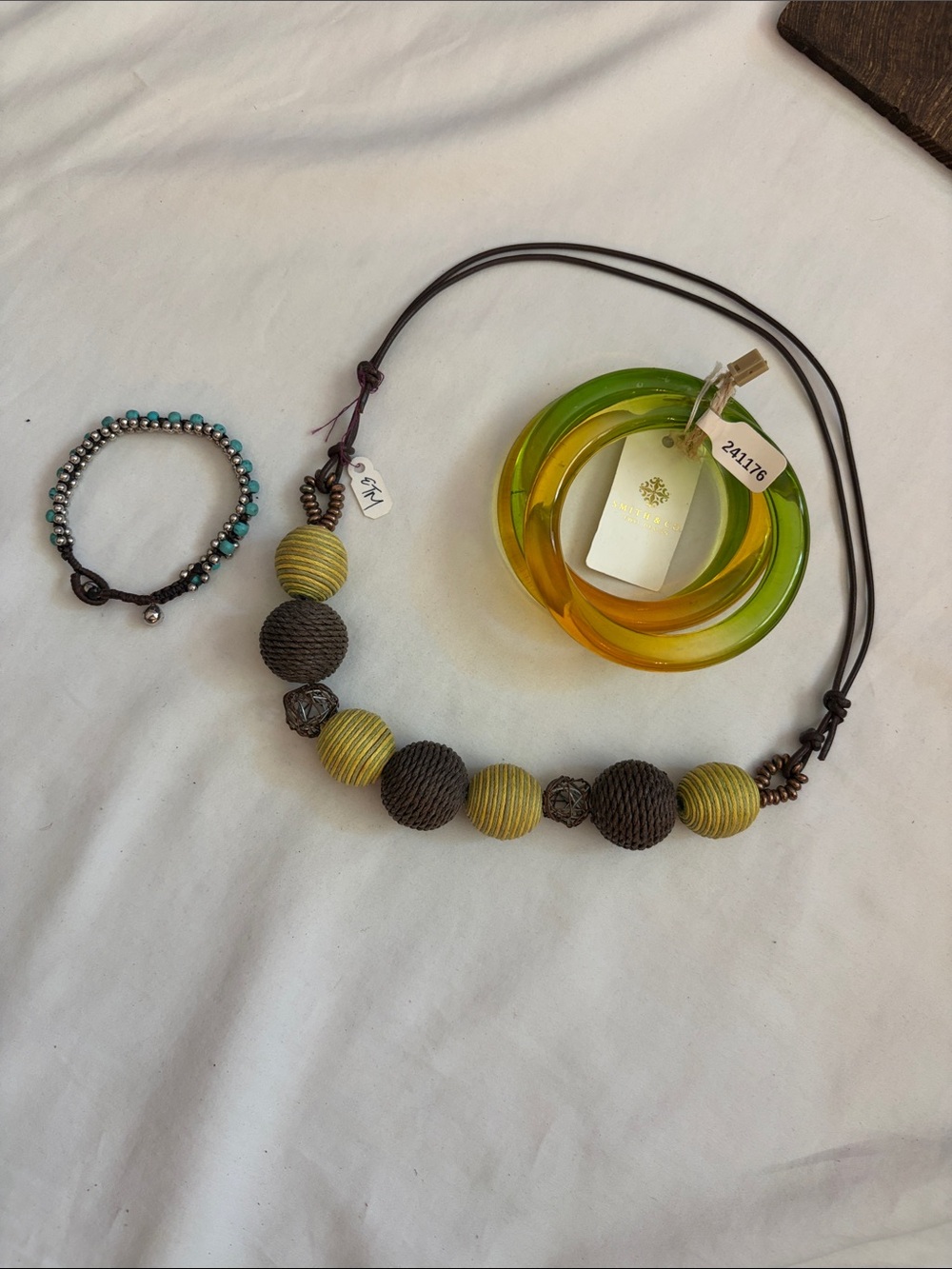 Handmade Brown & Olive Bead Statement Necklace and Smith & Co bracelets